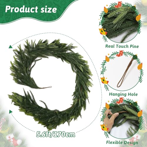 Uguisu 5.6FT Artificial Garlands, Lifelike Norfolk Pine Garlands with Realistic Texture, Artificial Greenery, Indoor/Outdoor Fireplace and Dining Table Decor. - color: Pine Garlands