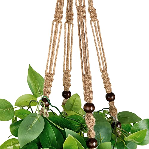 Mkono Fake Hanging Plant with Pot, Artificial Plants for Home Spring Decor Indoor Macrame Plant Hanger with Faux Vine Hanging Planter Greenery for Bedroom Bathroom Kitchen Office, Brown (Pothos) - color: Brown