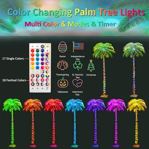 Ledido 5FT Lighted Palm Trees for Outside Patio, 35 Colors Changing Light Up Palm Trees Outdoor with Remote, Led Artificial Fake Tree with Coconuts for Pool Tiki Bar Yard Tropical Party Indoor Decor - color: Color Changing, size: 5ft