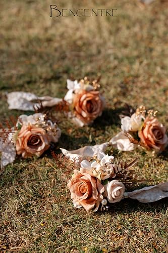 Walnut Brown Corsage for Wedding(Set of 6),Wrist Corsage,Corsage for Prom,Boho Wedding,Party Prom Hand Flower Decor,Mother of The Bride Corsage,Bridesmaid Wrist Corsage - color: Walnut Brown
