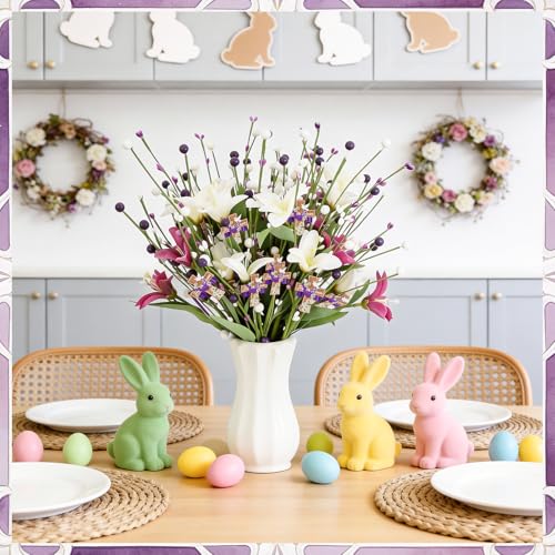 Easter Decorations Table Centerpiece, 5PCS 17.3 Inch Religious Christian He Is Risen Easter Artificial Flowers Berry Stem Picks Decor for Home Farmhouse Office Spring Wreath Vase Filler Arrangement
