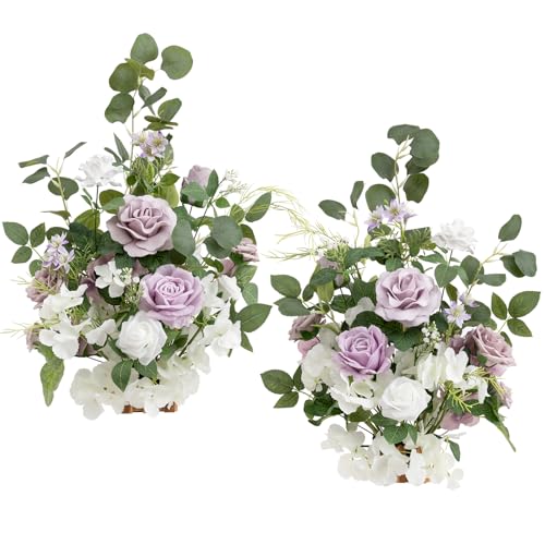 Ling's moment 17.5" Tall Free Standing Artificial Flowers Arrangements 2 pcs Wedding Aisle Runner Chair Decorations Lilac & White Centerpieces for Ceremony Reception Rose Floral Floor Party Outdoor - color: Pr-lilac & White