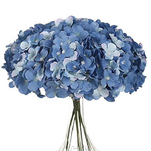 Silk Hydrangea Heads with Stems Artificial Flowers Heads for Home Wedding Decor,Pack of 10 (Sky Blue) - color: Sky Blue
