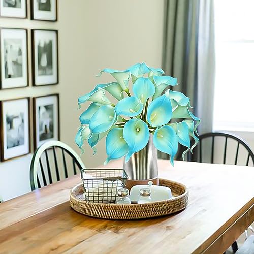 Letjolt Artificial Calla Lily Peacock Blue Flowers 20 Pieces | Artificial Flowers Bouquet, Wedding Bride Shower, Blessing Gift, Home Decoration, Faux Calla Lilies - color: Peacock-blue