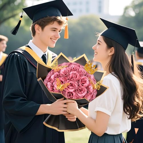 36+20 Glitter Roses Bouquet, DIY Fake Flowers Bouquet, Craft The Initials of Your Loves' Name with Artificial Rose for Valentines, Anniversary, Wedding, Rose Gold & White - color: Rose Gold & White
