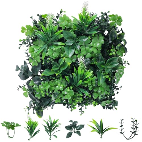 6Pcs 10"x10" Artificial Grass Wall Panels, Privacy Fence Screen Green Decor Backdrop, UV-Anti Fake Hedge Greenery Plant Wall Boxwood Panels Outdoor Indoor Wedding Garden Backyard (White Flowers） - color: Green+white, size: 6 Pcs-10" x 10"