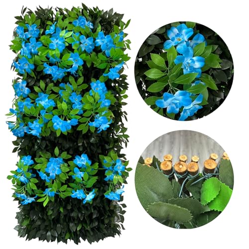 Sumery Expandable Fence Privacy Screen for Balcony Patio Outdoor,Decorative Faux Ivy Fencing Panel,Artificial Hedges (Single Sided Leaves) (1, Branches -Blue Fowers) - color: Branches -Blue Fowers