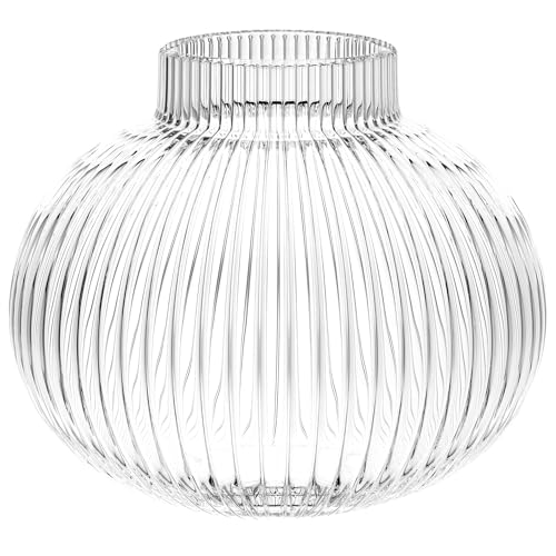 Round Glass Vase, Flower Vases for Bouquet, Ribbed Glass Vases for Flowers, Small Clear Vase for Living Room, Office, Coffee Table, Shelf, Wedding, 6 Inches - color: Clear, size: Round 6 Inches