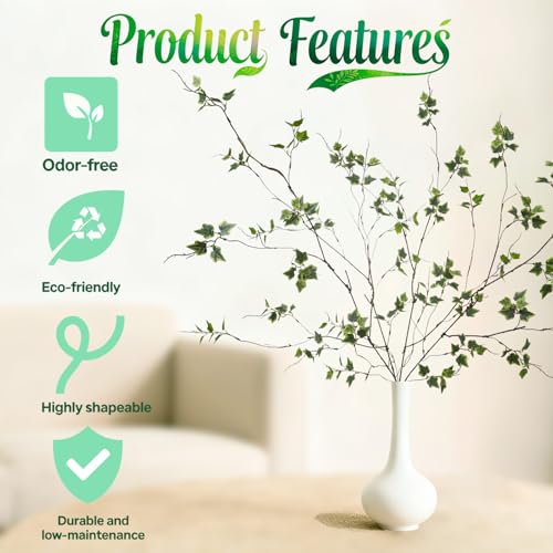 4 Pcs 38.5" Tall All-Green Artificial Branches with Leaves, Realistic Faux Ficus Greenery Stems, Bendable Fake Plant Twigs for Tall Floor Vases, Home Centerpiece, Office & Spring Decor (FS White) - color: Fs White