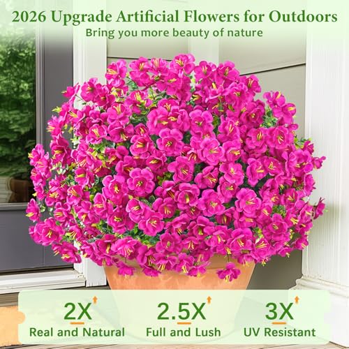 MARTINE MALL 24 Bundles Look Real Artificial Flowers for Outdoors, Realistic Fake Outdoor Flowers, UV Resistant Silk Flowers for Outside Faux Flowers Plants for Outdoor planters Porch, Fushia - color: Fushia, size: 24 Bundles