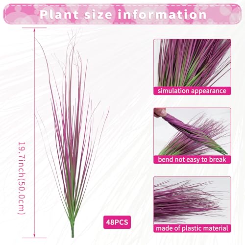 48 Bundles Artificial Grass Plants Outdoor Tall Faux Shrubs Greenery Stems Fake Onion Grasses Wheat UV Resistant for Outside Garden Indoor Office Home Decor（Pink） - color: Pink, size: 48Pcs