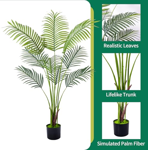 Artificial Golden Cane Palm Tree 4 Feet Faux Plant for Home Decor Indoor Outdoor Faux Areca Palm Tree in Pot for Home Office Perfect Housewarming Gift with Adjustable Trunks - size: 6in