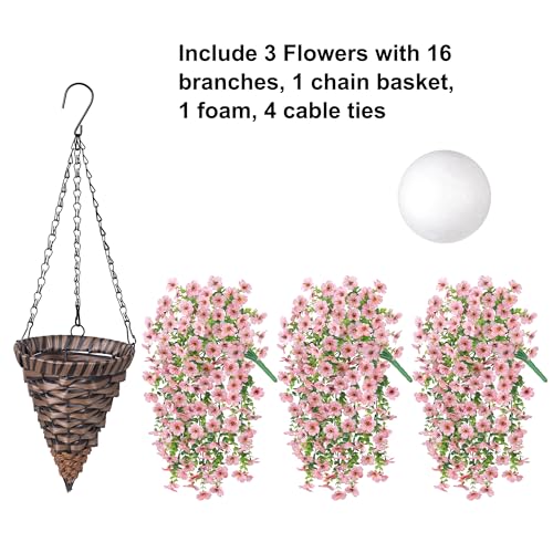 HyeFlora Artificial Hanging Flowers Basket for Outdoor, Fake Flowers Faux Plants Look Real for Yard Gardens Porch Patio Home (Pink) - color: Pink