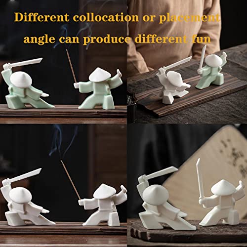 LYART Samurai Statue Decor Japanese Warrior Decor Children's Room Statues, Kongfu Tea Pet Decoration, Incense Holder for Stick Burner Incense Stick Holder(White3 and Green3) - color: Whitec and Greenc