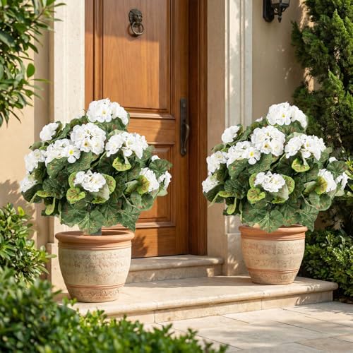 Goplus Artificial Begonia Ball Trees Set of 2, 22.5” Fake Evergreen Shrubs with Ground Spikes, 300 Leaves, 22 Flowers, Sun-Proof Indoor & Outdoor Silk Floral Topiary Plants for Home Garden Decoration - color: Begonia