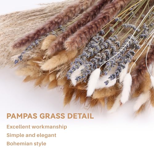 710Pcs Natural Dried Pampas Grass Decor, 9 Types Dried Flowers for Vase, Boho Pampas Bouquet for Wedding, Party, Centerpiece Table, Modern Home, Western Living Room, Nursery, Farmhouse Decor 17''