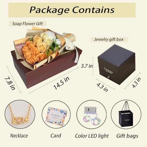 EIGHTOWN Roses Bouquet Artificial Flower - Preserved Orange Rose Flowers with Love Necklace for Her - Unique Gifts Valentine's Day, Mother's Day, Thanksgiving, Birthday, Anniversary - color: Orange