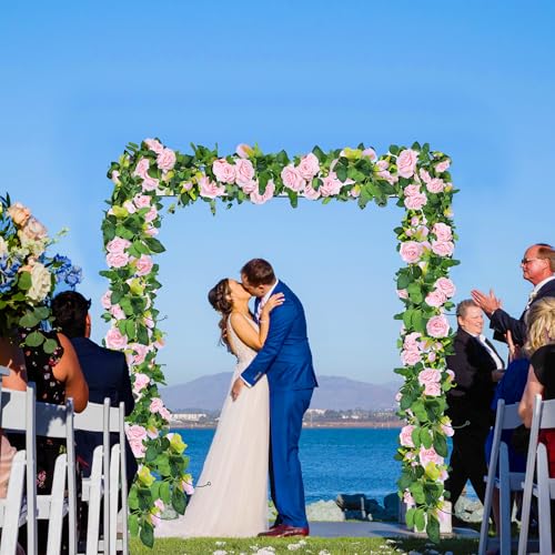Sggvecsy 4Pcs 31Ft Artificial Rose Vine Fake Flower Garland Floral Garland Faux Silk Hanging Vine Rose Ivy Vines for Wedding Arch Party Wall Garden Ceremony Background Outdoor Decor (Pink) - color: Pink, size: 4Pcs