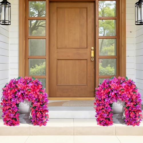 Lifewit Artificial Bougainvillea Flowers, 2 PCS Plastic Long Trailing Vines Fake Flowers for Outdoor Indoor Garden Porch Patio Balcony Decor, UV Resistant, Mix for Purple & Hot Pink - color: Purple & Hot Pink