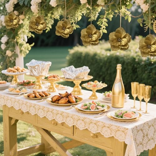 BRT Bearingshui Crepe Paper Flowers Decoration for Wall Total 6 Pcs, Artificial Flowers for Wedding Decor,Flower Backdrop Decor, Baby Bridal Shower Birthday Party, Gold 3D Wall Flowers Decor - color: Gold