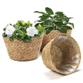 Athaliah Woven Plant Basket Set of 3 with Plastic Liner, Indoor Planter Baskets for Floor Plants, Water Hyacinth & Corn Husk Basket Planters, Decorative Rustic Boho Home Decor