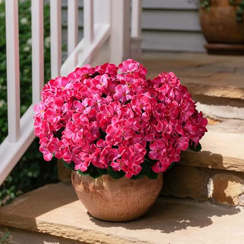 Artificial Crabapple Flowers for Outdoor 10 Pcs Artificial Chinese Flower Fake Flowers with Stems Silk Realistic Floral Arrangement for Front Door Porch Planter Patio Balcony (Rose Red) - color: Rose Red