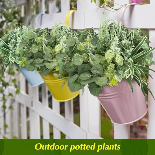 24Pcs Artificial Outdoor Plants UV Resistant Fake Plastic Greenery Boxwood Eucalyptus Spring Onion Grass for Outside Yard Front Porch Patio Window Box Planter Hanging Basket Decor (Grey Green) - color: Grey Green