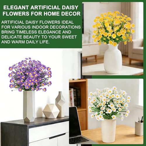 12 Bundles Artificial Daisy Flowers for Outdoors Summer Decor, UV Resistant No Fade Fake Cemetery Flowers Faux Plastic Greenery Plants for Hanging Planter Home Gardens Porch Memorial Day Décor(Colors) - color: Colors, size: 12 Bundles