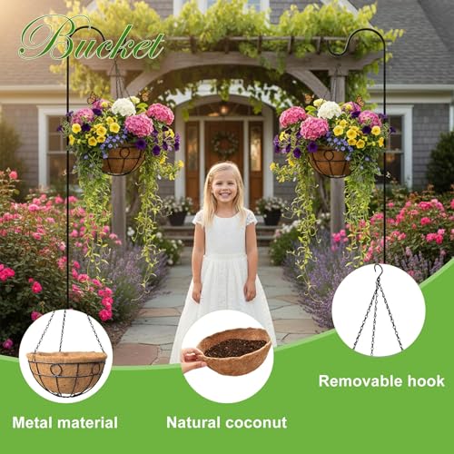 Classic Round Wire Hanging Basket 4 Packs 12 Inch Deep Coco Liner Water-Absorbing All-Weather Garden Deck Hanging Planter with Chain Flower Pot - size: 12 Inch, style: Circular