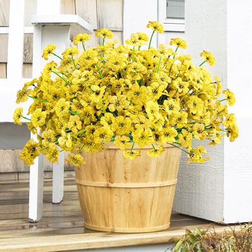 Krissing 48 Bundles Outdoor Artificial Flowers UV Resistant Fake Silk Flowers Faux Plastic Plants Outside Garden Porch Window Box Summer Decoration (Yellow) - color: Yellow