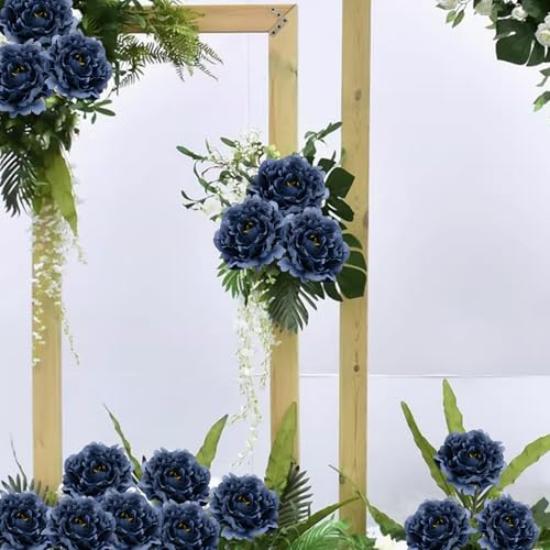 20 Pcs Artificial Flower Peonies, 5" Silk Fake Peonies with 6" Stems No Leaf, Faux Peonies Flowers for Decoration Wedding Home Party Centerpiece Decor Floral Art (Navy Blue) - color: Dark Blue