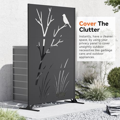 Modern Shade 4x6 FT Metal Privacy Screen with Artistic Modular Designs Decorative Patio Privacy Fence & Garden Divider, Freestanding Outdoor Metal Fence Panel, Weather-Resistant (Perch & Meadow) - size: 1 Panel (Perch & Meadow)