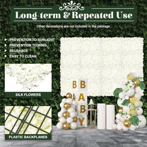Flower Wall Panel Floral Backdrop,20Pack Flower Wall Decor,Floral Mat Silk Rose Hydrangea Background,Silk Rose Wall,Artificial Flower Backdrop Faux Flower Panel for Wedding,15.7"x 23.6" - color: 20pcs-white