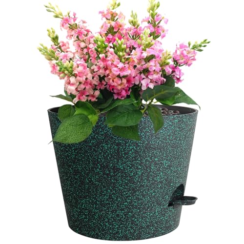 Meowell 12 inch Large Self Watering Pots for Indoor Outdoor Plants, Flower Plant Pots with Mesh Drainage Holes for Garden, Plastic Planters with Reservoir for Home Plants, Black with Green Speckles - color: Black With Green Speckles, size: 12inch A