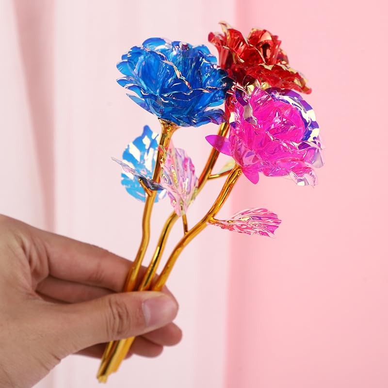 20PCS Artificial Colorful Flowers Galaxy Rose Crystal Flower Glass Rose Gifts for Wedding, Mother' s Day Memorable Days, Pink - color: Pink