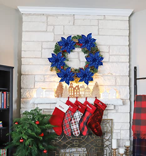 Briful 9'' Christmas Poinsettia Flowers 8PCS Blue Glitter Artificial Flowers Large Christmas Ornament Flowers for Xmas Tree Wreath Garland Decoration - color: Blue