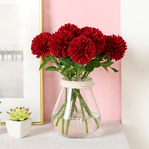 Floweroyal 12pcs Artificial Chrysanthemum Ball Flowers Silk Hydrangea Bridal Wedding Bouquet for Home Garden Party Office Coffee House Decoration - color: Red-12pcs-new