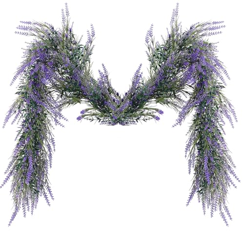MAKHOT 6Ft Purple Lavender Artificial Garland Decor, Spring Summer All Year Lavender Deep Purple Garland, Green Wreath Vines Decorations for Table Home Wedding Mantle Arch Porch Party - color: Deep Purple-1pcs