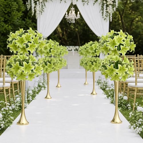 Artificial Lilies Flowers,10Pcs Faux Lily Flower,20''Tiger Lily Branch with 2 Full Blooms, Faux Fake Lilies Plants for Wedding Bouquet Home Party Indoor Floral Arrangements (10, Green) - color: Green