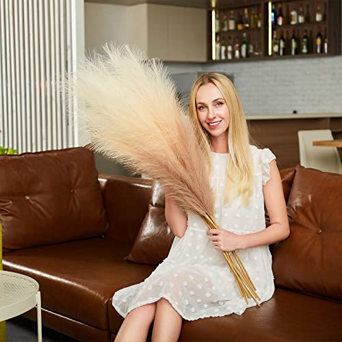 Faux Pampas Grass Decor, 6 Stems Artificial Pampas Grass - 43 inch Tall Pompass Grass Large Pompous Boho Flower Arrangement Home Decor for Room Wedding Party - color: Gradient-taupe