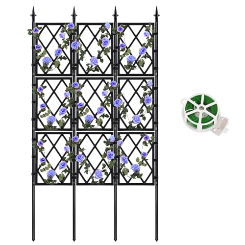 WellSign Garden Trellis for Climbing Plants Outdoor 5.25 FT, Iron Pipe Metal Support Wall Tall Plant Trellis Lattice Fence Plant Support with Garden Twist Tie for Ivy Vines Rose - color: Black