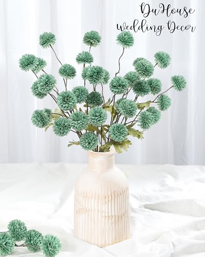 DuHouse 6pcs Artificial Flowers Faux Silk Pompon Mum,Silk Small Mini Chrysanthemum Ball with Stems for DIY Bouquets Centerpieces Vase Home Table Kitchen Decorations(Sage Green) - color: Sage Green, size: 6pcs