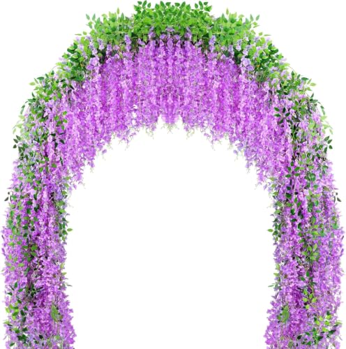 75 Branches Wisteria Hanging Flowers,5Pcs Total 30ft Purple Wisteria Artificial Flowers Garland Vine Silk Hanging Flowers for Wedding Party Arch Ceremony Garden Home Backdrop Decor - color: Purple, size: 5