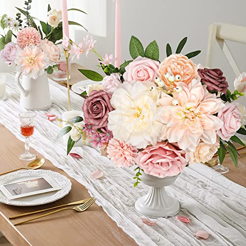 AmyHomie Blush Champagne Artificial Flowers Combo Silk Mix Peony Rose Fake Flowers w/Stem for DIY Wedding Bouquets Centerpieces Arrangements Table Fall Decor Party Bridal Baby Shower Home Decorations - color: Blush Champagne