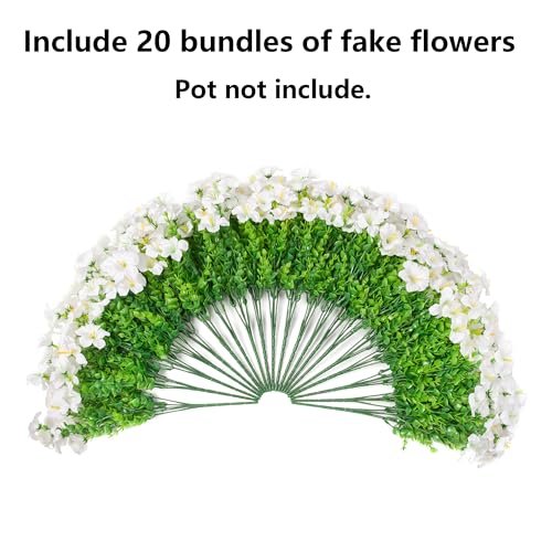 Artificial Flowers for Outdoors Decoration, 20 Bundles White Faux Morning Glory with Eucalyptus Look Real UV Resistant Fake Plants Silk Flowers for Outside Yard Gardens Porch Patio Planter Home Urn - color: White