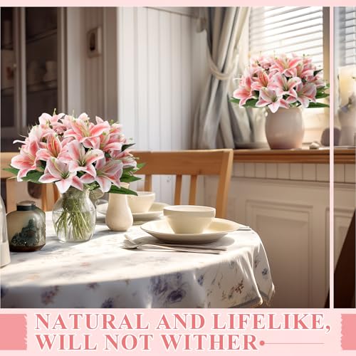Giegxin 8 Pcs Artificial Tiger Lily Bouquets, Silk Faux Easter Lilies with 7 Heads, Realistic Spring Flowers for Wedding Centerpieces, Home Vase Decor, Party & Event Arrangements (Hot Pink) - color: Hot Pink