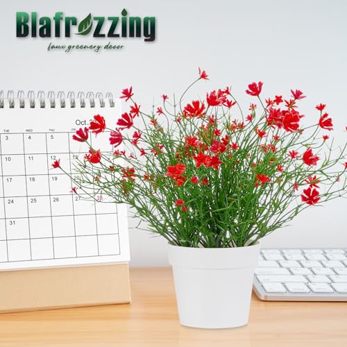 Artificial Babys Breath Potted Fake Plants with Flowers Faux Plants Indoor for Home Office Bookshelf Table Room Decor (Red) - color: Red
