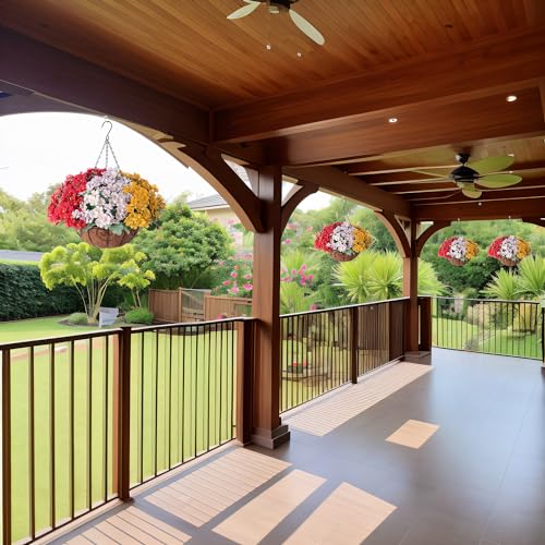 Artificial Fake Hanging Plants Flowers Basket for Spring Outdoor Decoration, Faux Silk Daisy UV Resistant Look Real with Eucalyptus Leaves Summer Decor for Home Patio Garden Outside(Red White Yellow) - color: Red White Yellow