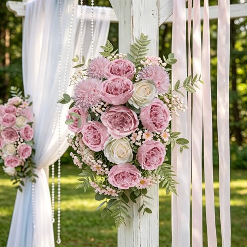 Peonies Artificial Flowers Bulk, 24 Bundles Silk Fake Peonies with Stems Dusty Rose Faux Peony Bundles for Spring Summer Wedding Bouquet Home Bridal Baby Shower Party Centerpieces Vase - color: Dusty Rose