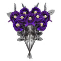Vaguelly Halloween Flowers 10Pcs Artificial Halloween Rose with Skull Head Black Leaves Faux Silk Rose Picks Flower Stems Rose Flower Bouquet for Halloween Party Haunted House Home, Purple